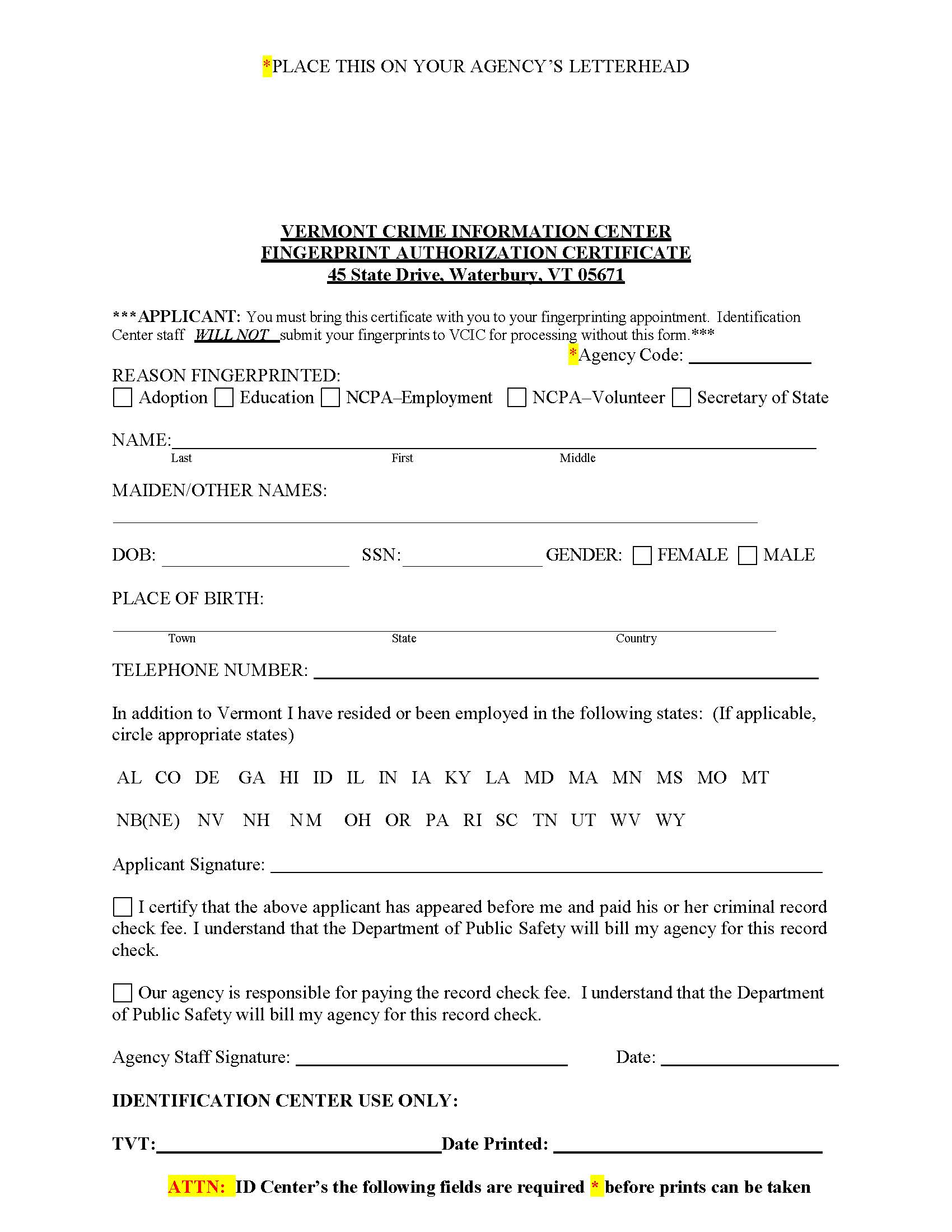 Fingerprinting Shelburne Police Department